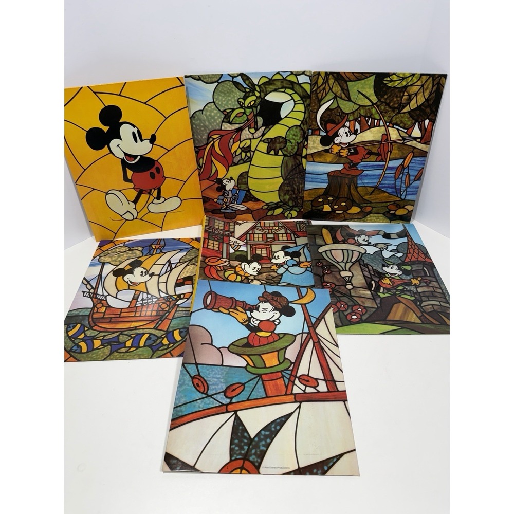 6 Disney Stained Glass School 2 Pocket + 1 Folder Peechee Binder 80s 90s Vintage